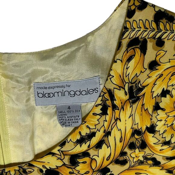 Vintage 100% Silk Bloomingdale’s Yellow Leopard Print Short Sleeve Sheath Dress - Picture 2 of 7